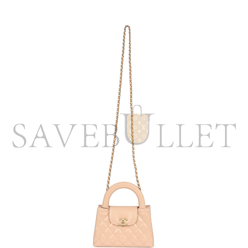 Ch*el kelly shopper beige shiny calfskin brushed gold hardware as4416 (19*13*7cm)